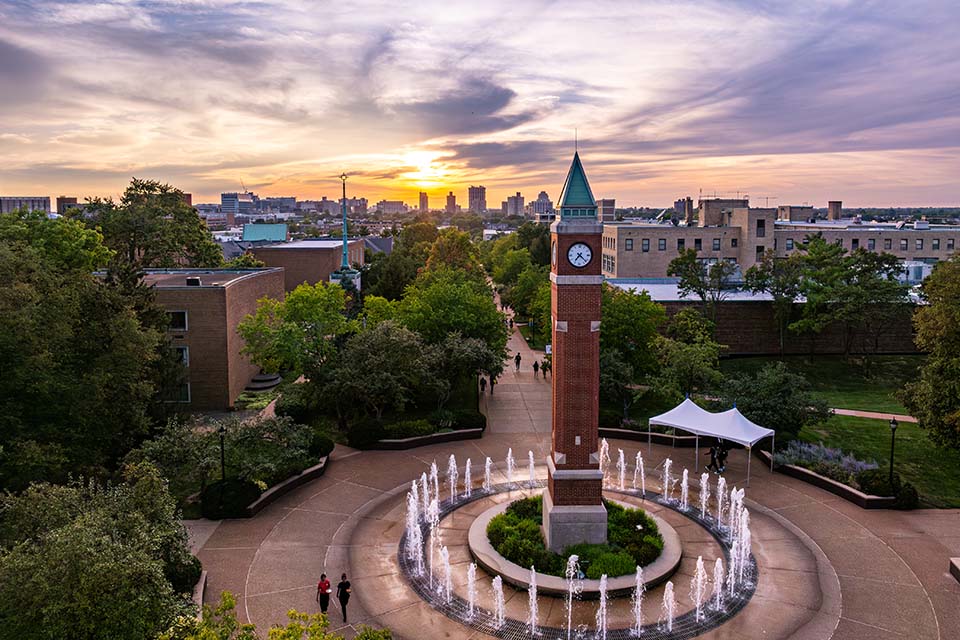 A view of the clock tower plaza from above.