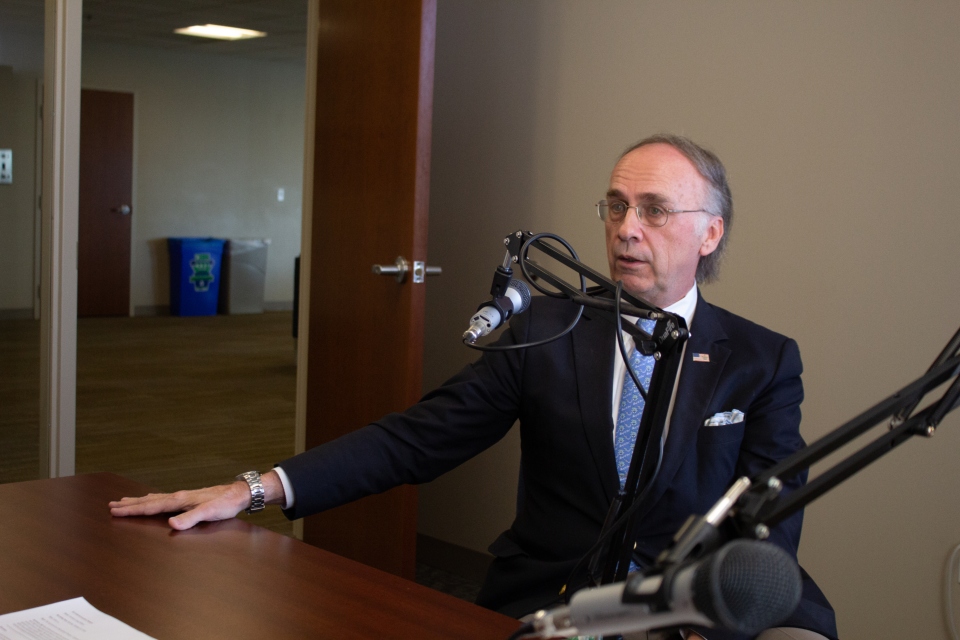 Greg Willard records a podcast at Scott Hall Greg Willard records a podcast at Scott Hall